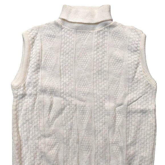 Vintage 1940s-1950s Cream Ribbed Sleeveless Knit Turtleneck Sweater Top Medium - Picture 3 of 9